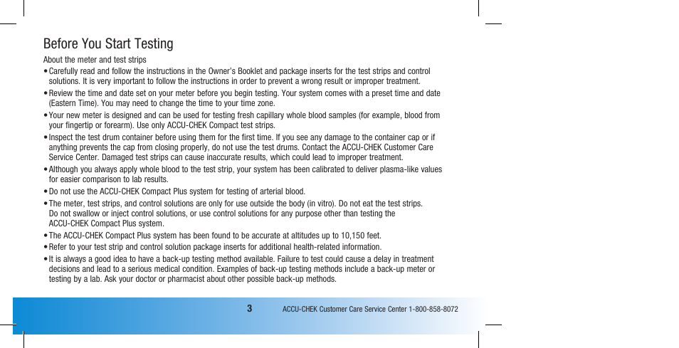 Before you start testing | Accu-Chek Compact Plus User Manual | Page 5 / 196