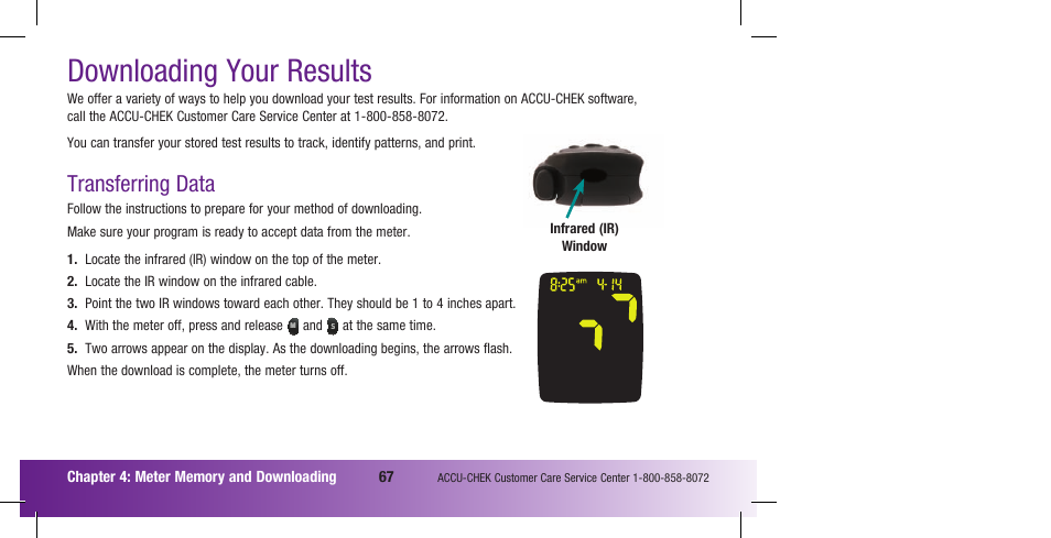 Downloading your results, Transferring data | Accu-Chek Compact Plus User Manual | Page 69 / 196