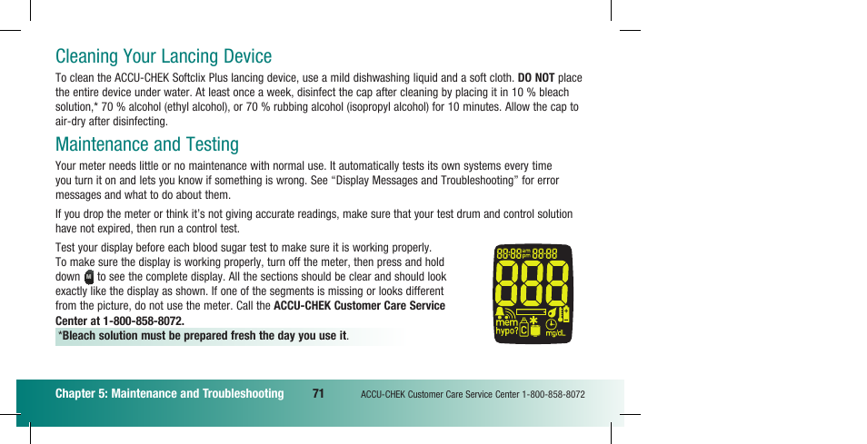 Cleaning your lancing device, Maintenance and testing | Accu-Chek Compact Plus User Manual | Page 73 / 196