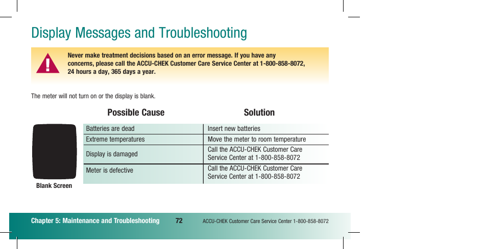 Display messages and troubleshooting, Possible cause solution | Accu-Chek Compact Plus User Manual | Page 74 / 196