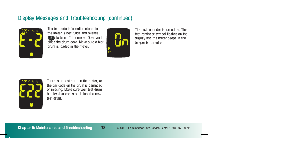 Display messages and troubleshooting (continued) | Accu-Chek Compact Plus User Manual | Page 80 / 196