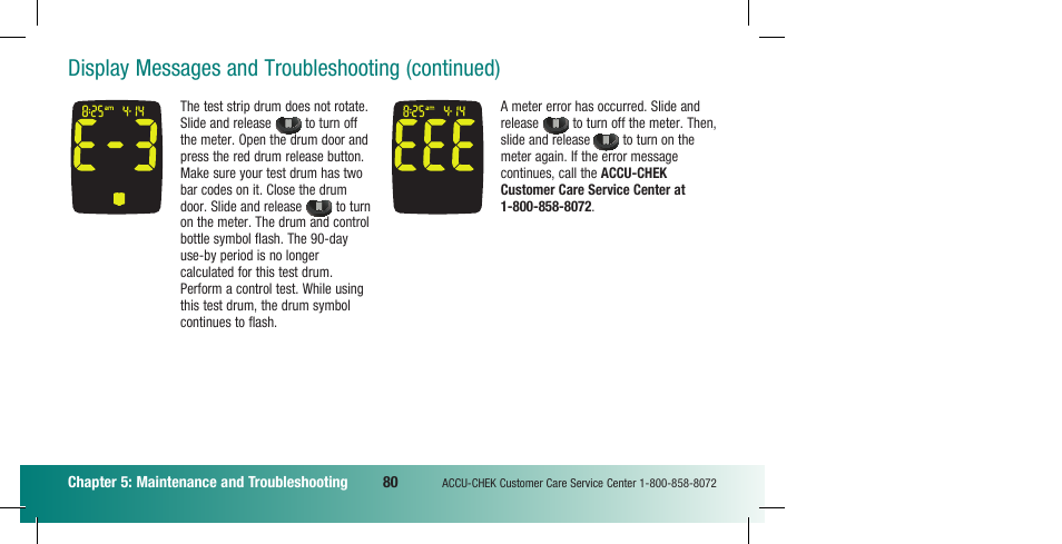 Display messages and troubleshooting (continued) | Accu-Chek Compact Plus User Manual | Page 82 / 196