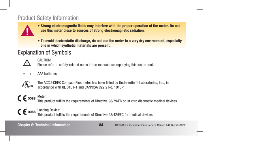 Product safety information, Explanation of symbols | Accu-Chek Compact Plus User Manual | Page 86 / 196