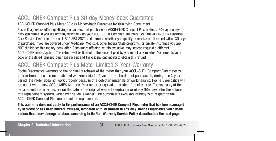 Accu-chek compact plus 30-day money-back guarantee | Accu-Chek Compact Plus User Manual | Page 89 / 196