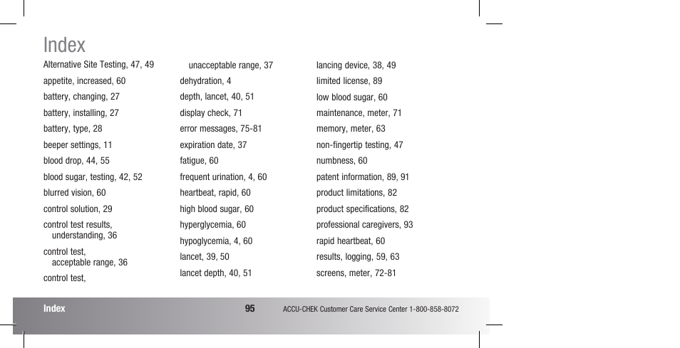 Index | Accu-Chek Compact Plus User Manual | Page 97 / 196