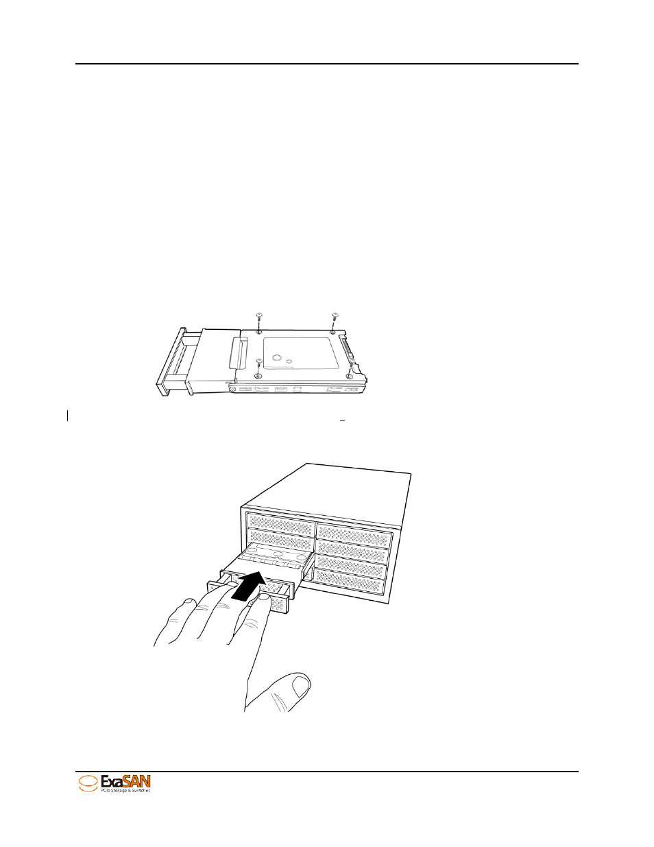 Installing the exasan b08s2-ps, 1 installing the system, 1 installing disk drives | Installing the system, Installing disk drives, Figure 13: mounting screws on tray, Figure 14: insert tray into b08s2-ps | Accusys ExaSAN B08S2-PS User Manual | Page 33 / 103
