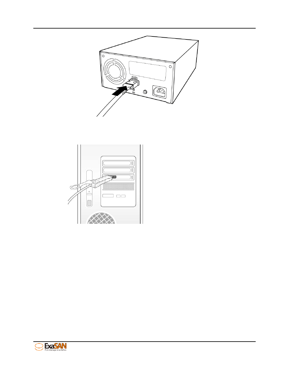 Figure 18: connecting pcie cable to b08s2-ps, Figure 19: connecting pcie cable to a host | Accusys ExaSAN B08S2-PS User Manual | Page 36 / 103