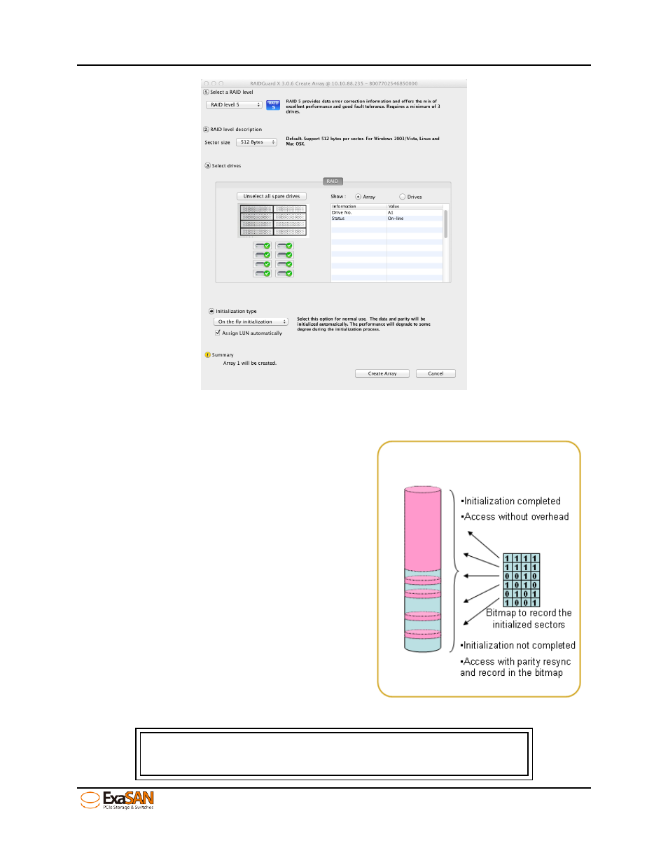 Figure 48: gui “select hard drives, Figure 49: parity initialize | Accusys ExaSAN B08S2-PS User Manual | Page 63 / 103