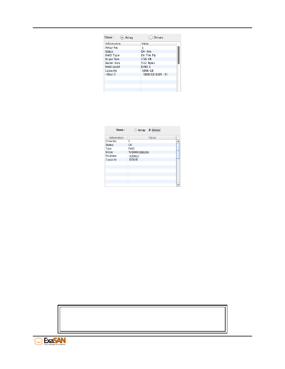 5 formatting and mounting arrays, Formatting and mounting arrays, Figure 55: gui “array tab | Figure 56: gui “drive tab | Accusys ExaSAN B08S2-PS User Manual | Page 68 / 103