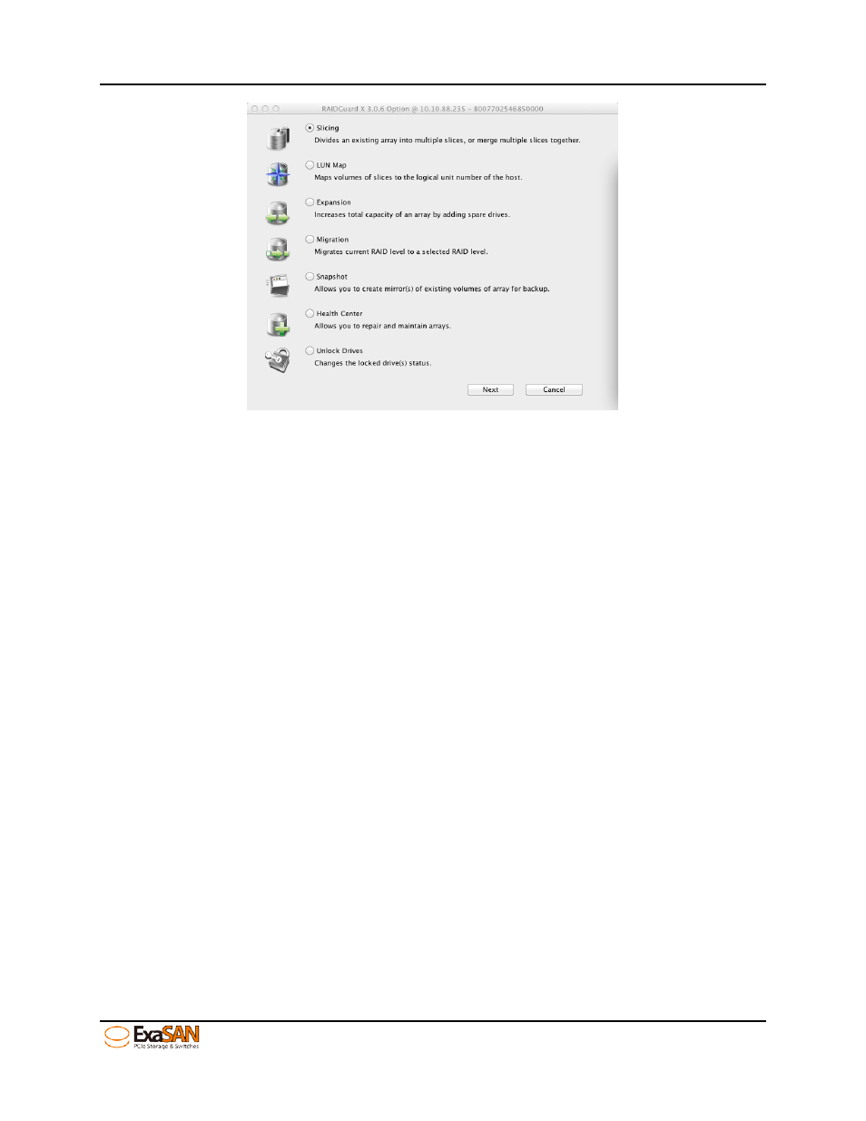 Figure 64: gui “slicing | Accusys ExaSAN B08S2-PS User Manual | Page 76 / 103