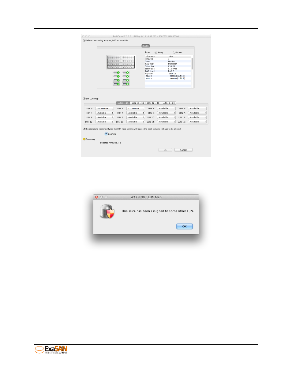 Figure 70: gui “lun mapping 2/3, Figure 71: gui “lun mapping 3/3 | Accusys ExaSAN B08S2-PS User Manual | Page 81 / 103