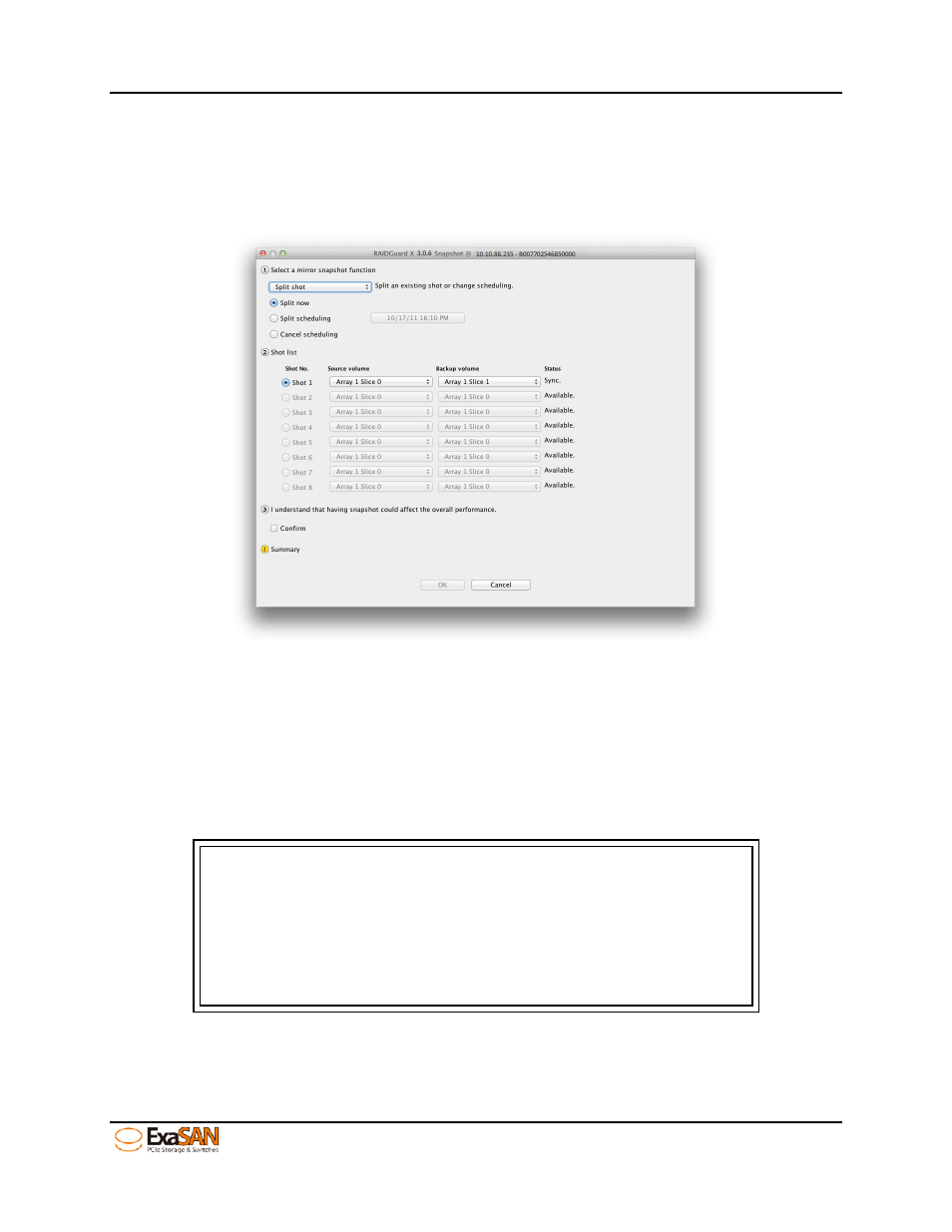 Figure 82: gui “snapshot setting 2/2 | Accusys ExaSAN B08S2-PS User Manual | Page 89 / 103