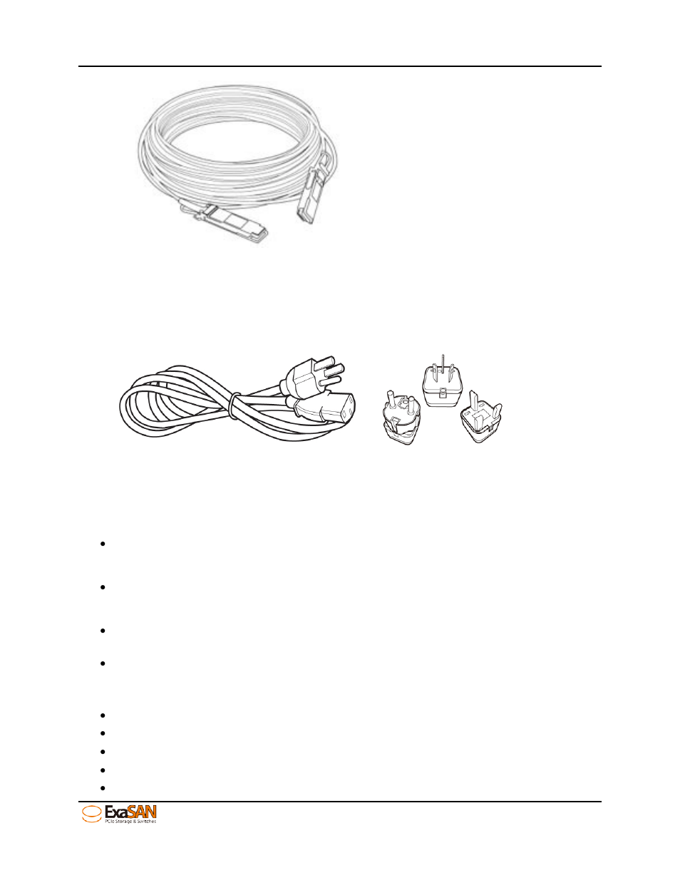 5 power cord & power convertors, 4 key features of sw16, Power cord & power convertors | Key features of sw16, Figure 6: qsfp optical cable, Figure 7: power cord & power converters | Accusys ExaSAN SW16 User Manual | Page 15 / 104