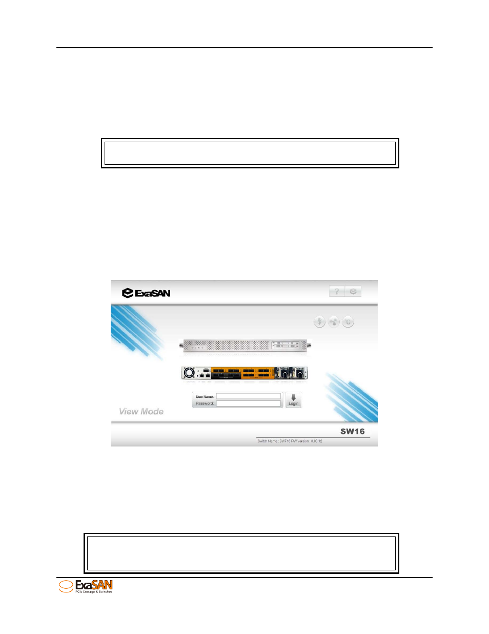 Using switch web gui, 1 exasan switch web gui, 1 entering exasan switch web gui | 2 user name and password, Exasan switch web gui, Entering exasan switch web gui, User name and password, Figure 36: login screen of web gui | Accusys ExaSAN SW16 User Manual | Page 49 / 104