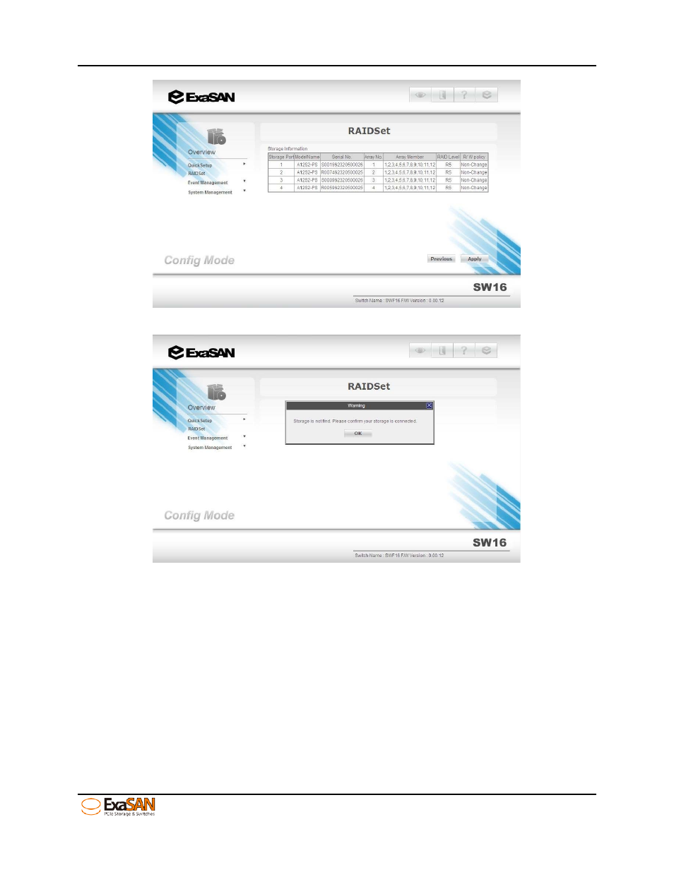 Figure 42: raidset (find exasan storages), Figure 43: raidset (find exasan storages) | Accusys ExaSAN SW16 User Manual | Page 53 / 104
