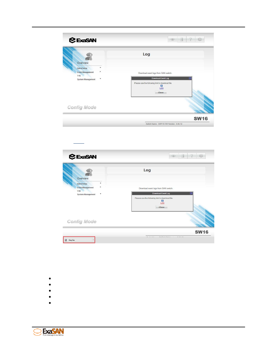 4 system management, System management, Figure 47: the log hyper-link | Accusys ExaSAN SW16 User Manual | Page 56 / 104