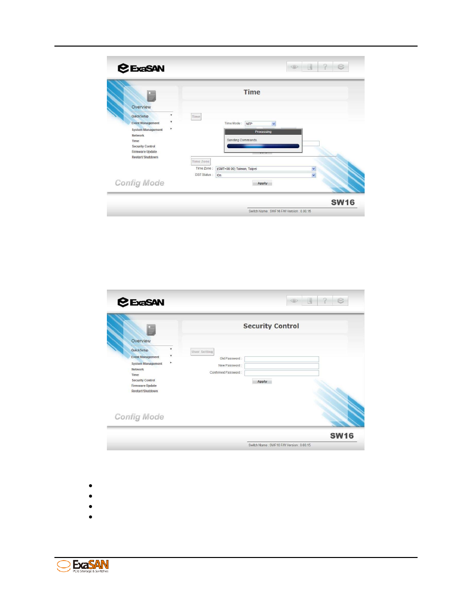 3 change password – “security control, Change password – “security control, Figure 55: “security control | Accusys ExaSAN SW16 User Manual | Page 60 / 104