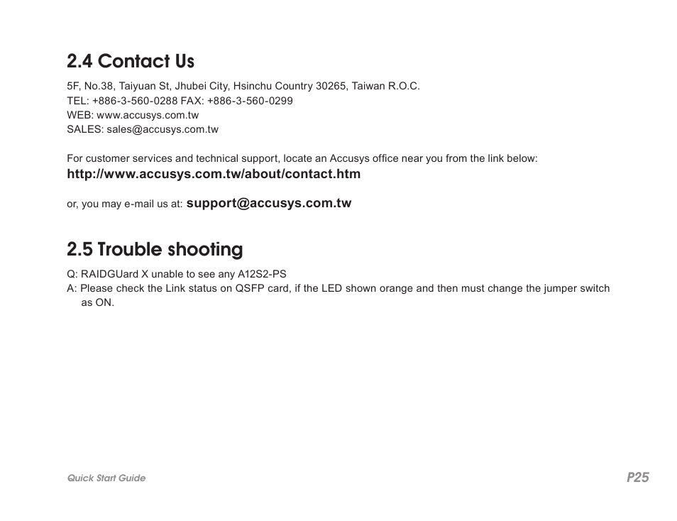 4 contact us, 5 trouble shooting | Accusys ExaSAN A12S2-PS User Manual | Page 29 / 32