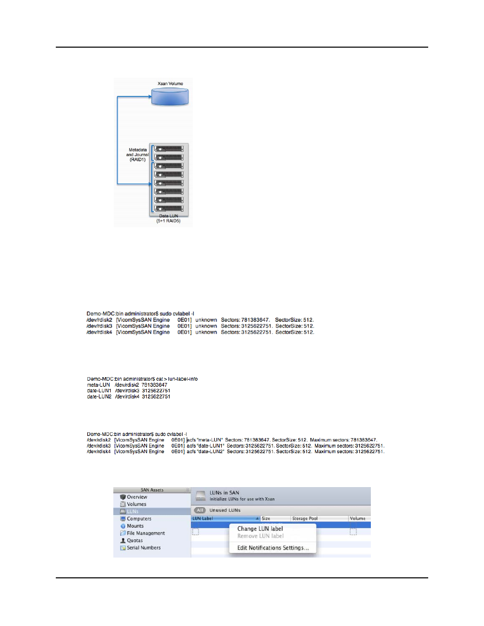 1 checking luns from the xsan admin, 2 labeling luns, Checking luns from the xsan admin -16 | Labeling luns -16 | Accusys ExaSAN SW-08 User Manual | Page 67 / 89