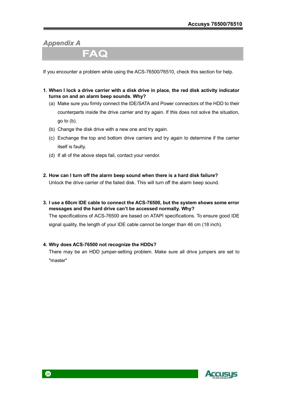 Fa a q q | Accusys ACS-76510 User Manual | Page 28 / 34