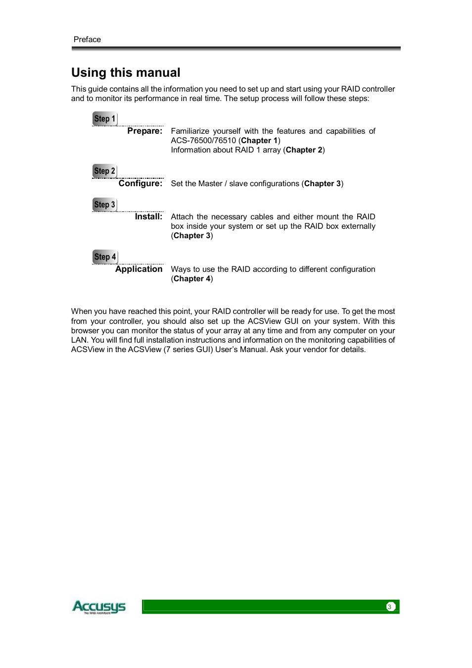 Using this manual | Accusys ACS-76510 User Manual | Page 3 / 34