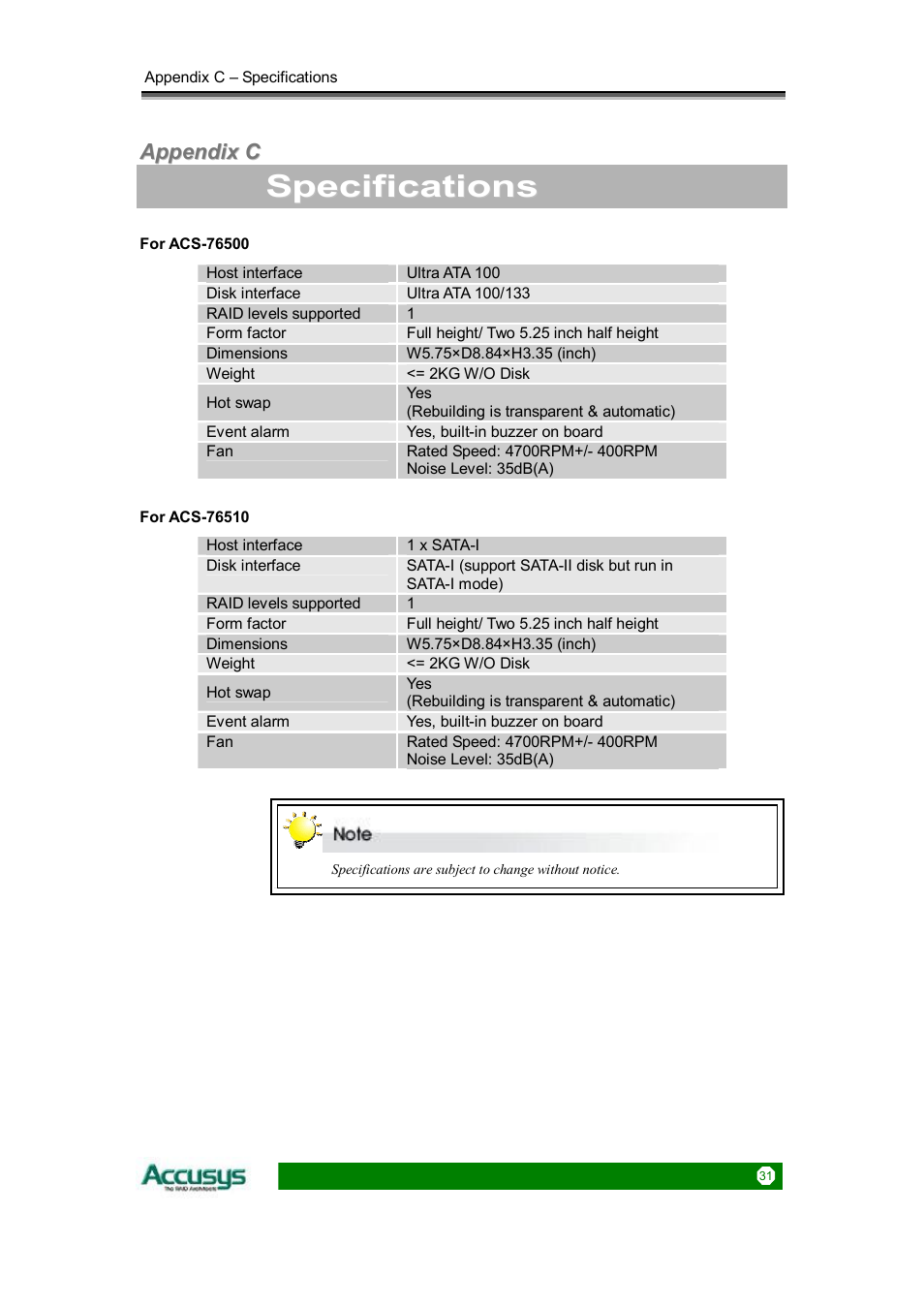 Accusys ACS-76510 User Manual | Page 31 / 34
