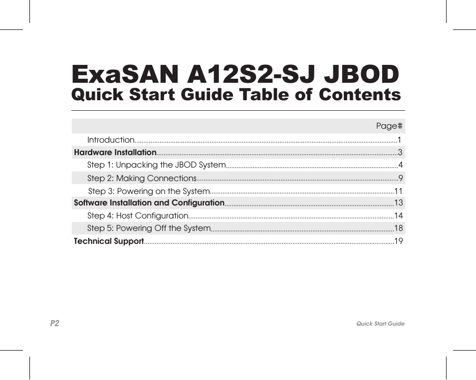 Exasan a12s2-sj jbod, Quick start guide table of contents | Accusys ExaSAN A12S2-SJ User Manual | Page 4 / 24