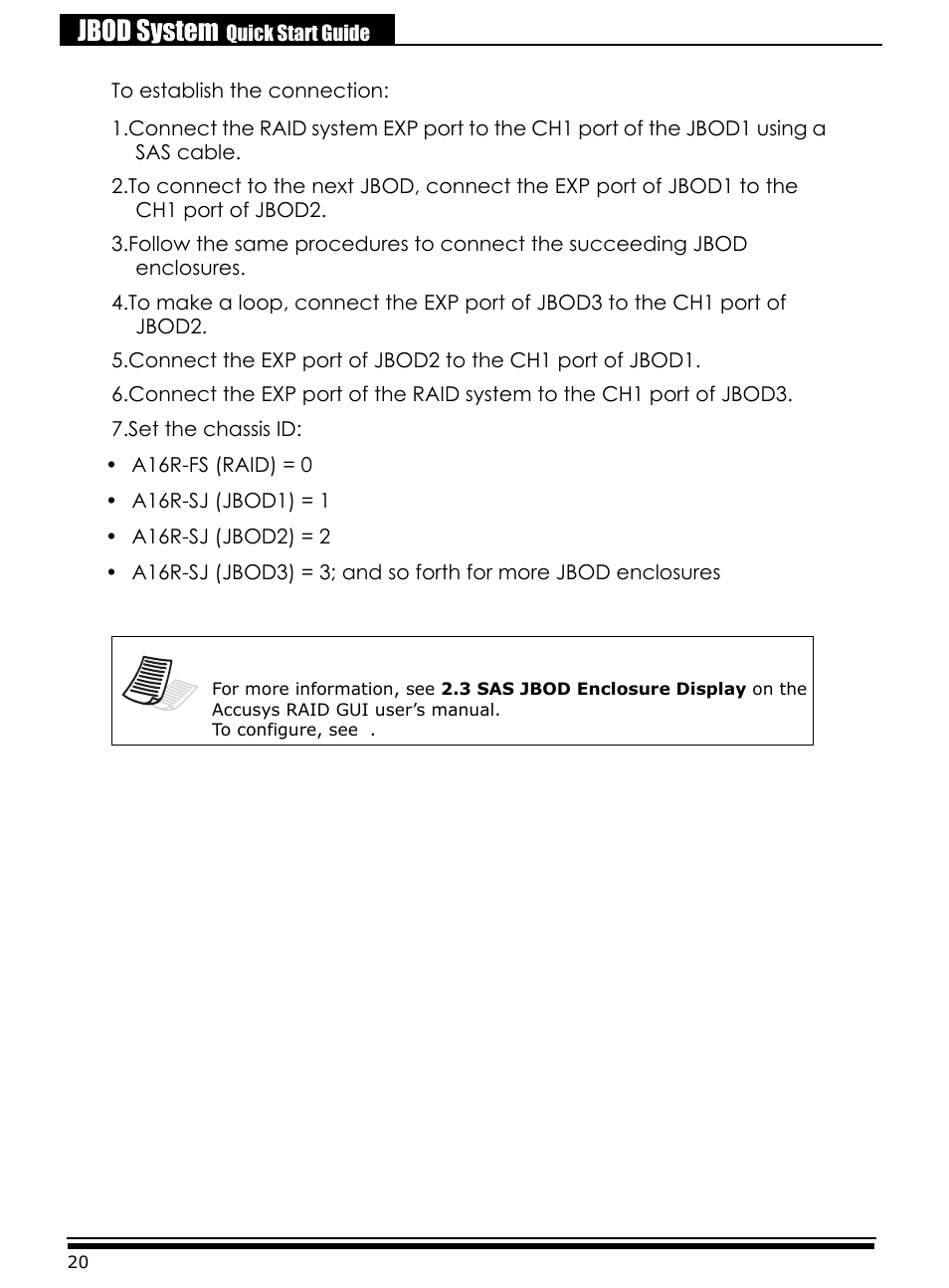 Set the chassis id, Jbod system | Accusys ExaRAID A24U-SJ User Manual | Page 22 / 34