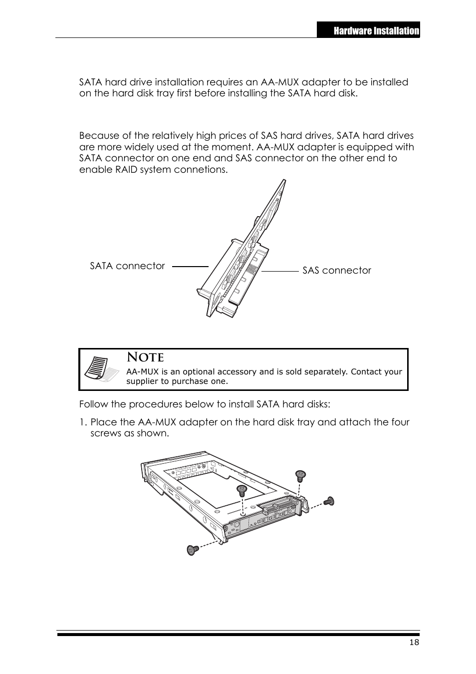 2 sata hard disks, Aa-mux adapter, Sata hard disks | Accusys ExaRAID A24U-SS User Manual | Page 25 / 53