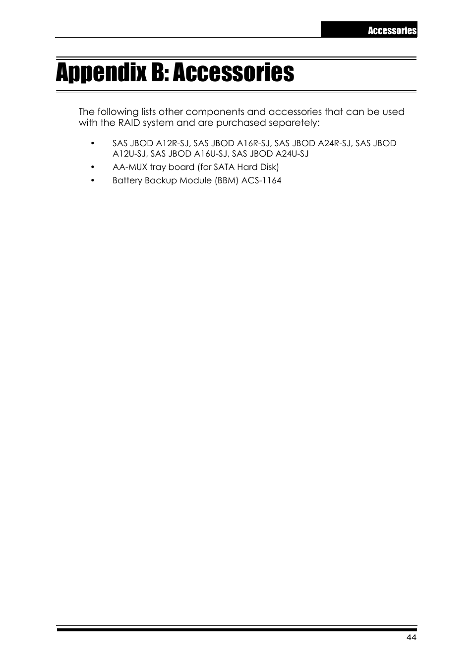 Appendix b: accessories | Accusys ExaRAID A24U-SS User Manual | Page 51 / 53