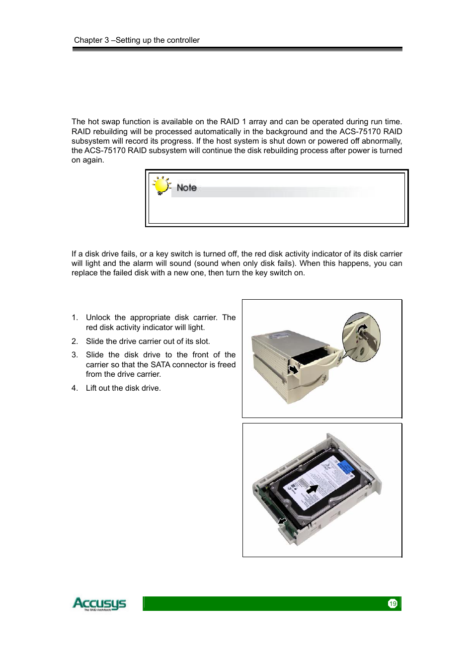 Removing / replacing a drive | Accusys ACS-75170 User Manual | Page 19 / 29