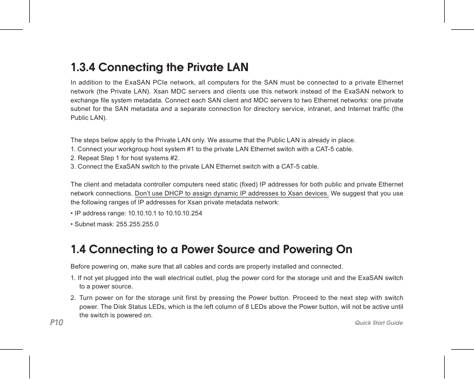 4 connecting the private lan, 4 connecting to a power source and powering on | Accusys ExaSAN SW-08 User Manual | Page 12 / 40