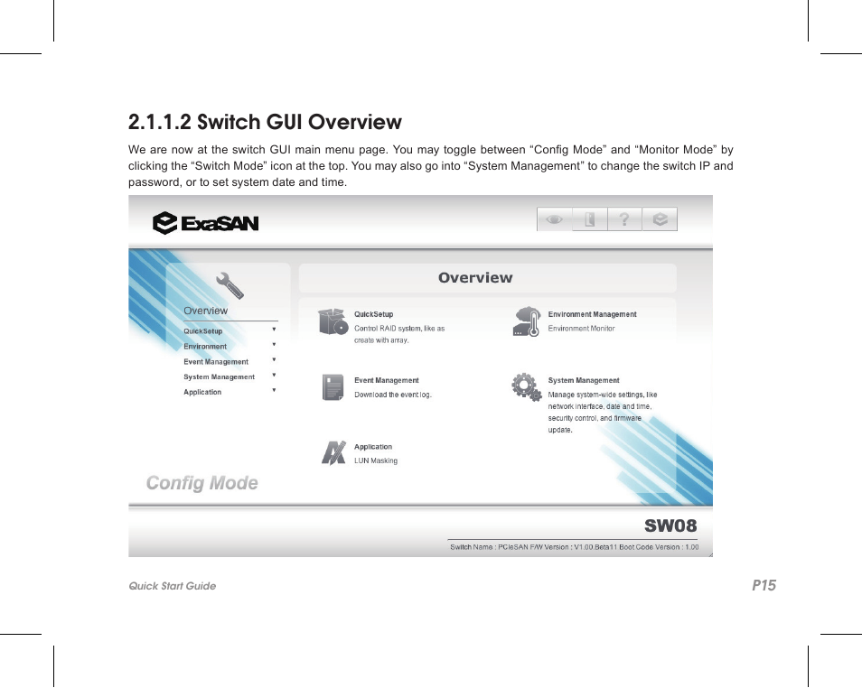 2 switch gui overview | Accusys ExaSAN SW-08 User Manual | Page 17 / 40