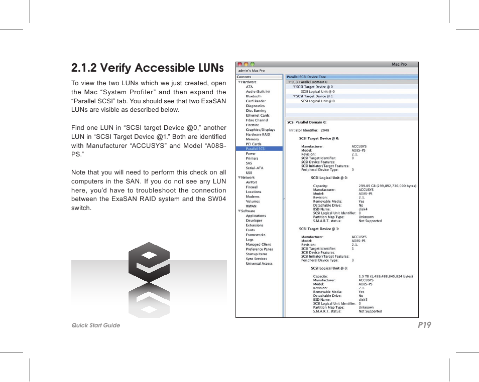 2 verify accessible luns | Accusys ExaSAN SW-08 User Manual | Page 21 / 40