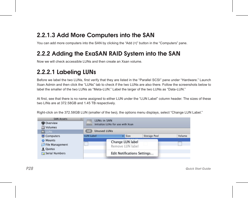 3 add more computers into the san, 2 adding the exasan raid system into the san, 1 labeling luns | Accusys ExaSAN SW-08 User Manual | Page 30 / 40