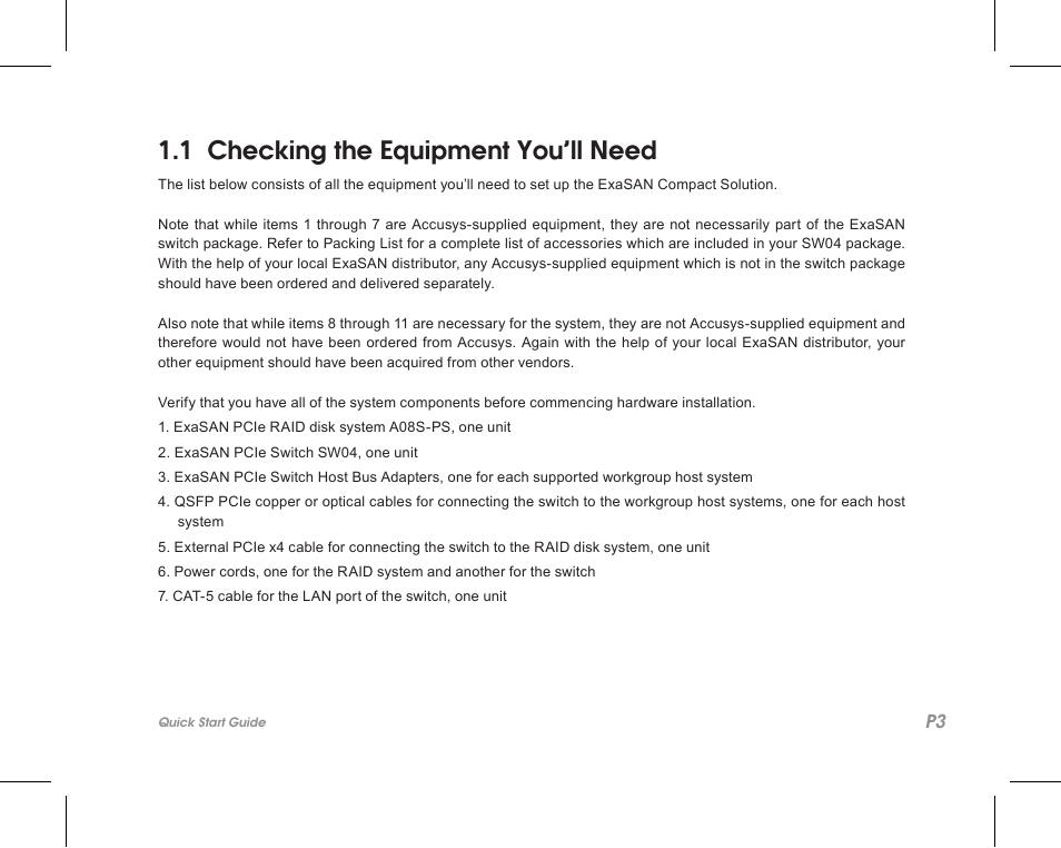 1 checking the equipment you’ll need | Accusys ExaSAN SW-08 User Manual | Page 5 / 40