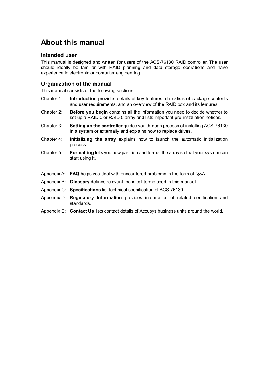 About this manual | Accusys ACS-76130 User Manual | Page 2 / 31