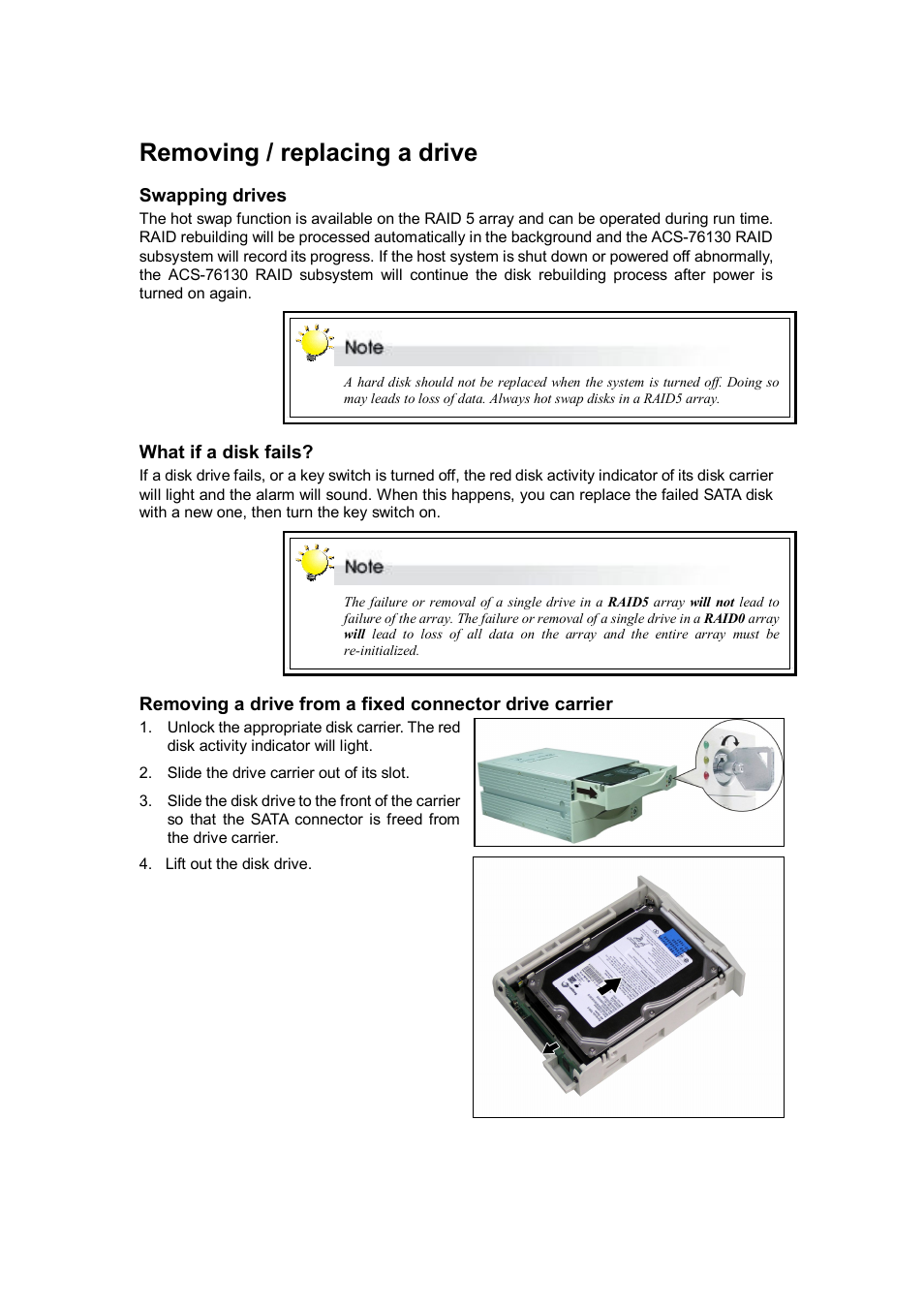 Removing / replacing a drive | Accusys ACS-76130 User Manual | Page 20 / 31