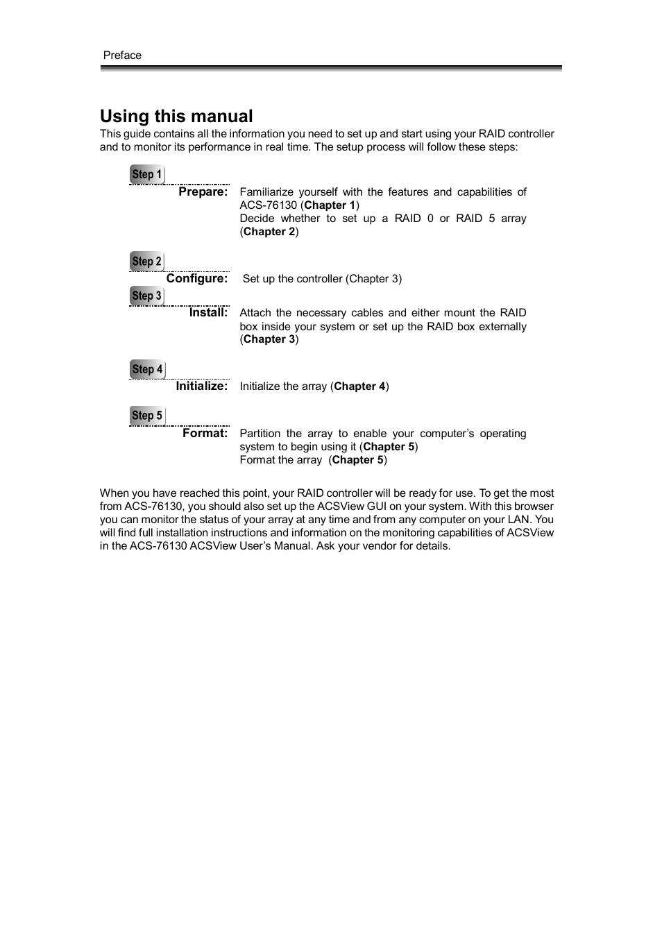 Using this manual | Accusys ACS-76130 User Manual | Page 3 / 31