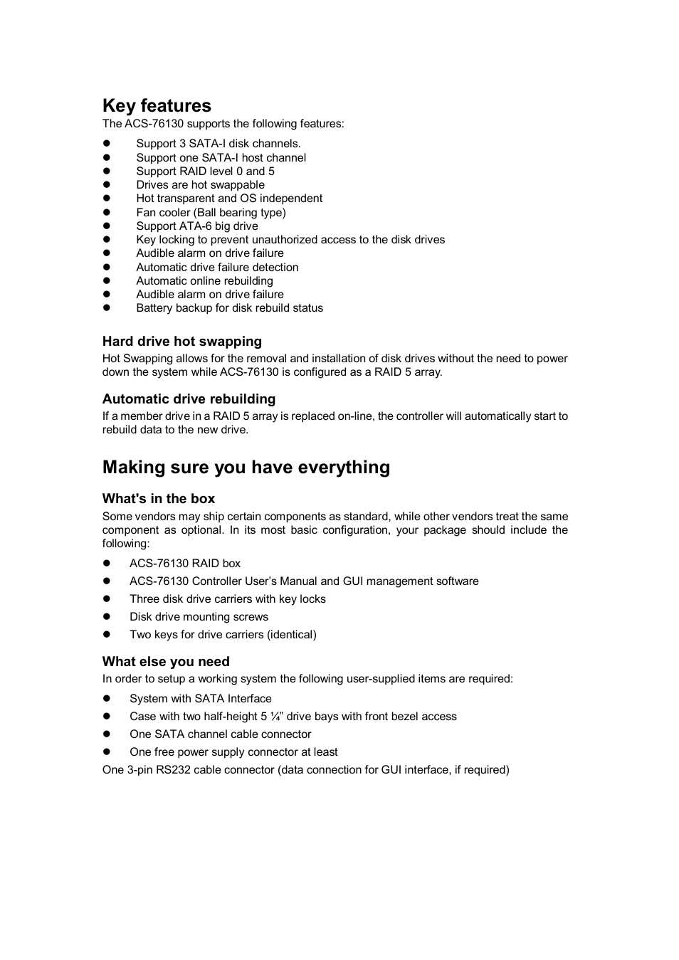 Key features, Making sure you have everything | Accusys ACS-76130 User Manual | Page 8 / 31