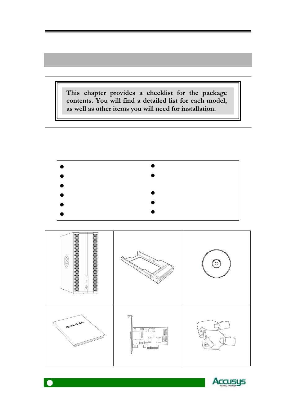 Chapter 2 package contents | Accusys ExaSAN A08S-PS User Manual | Page 10 / 38