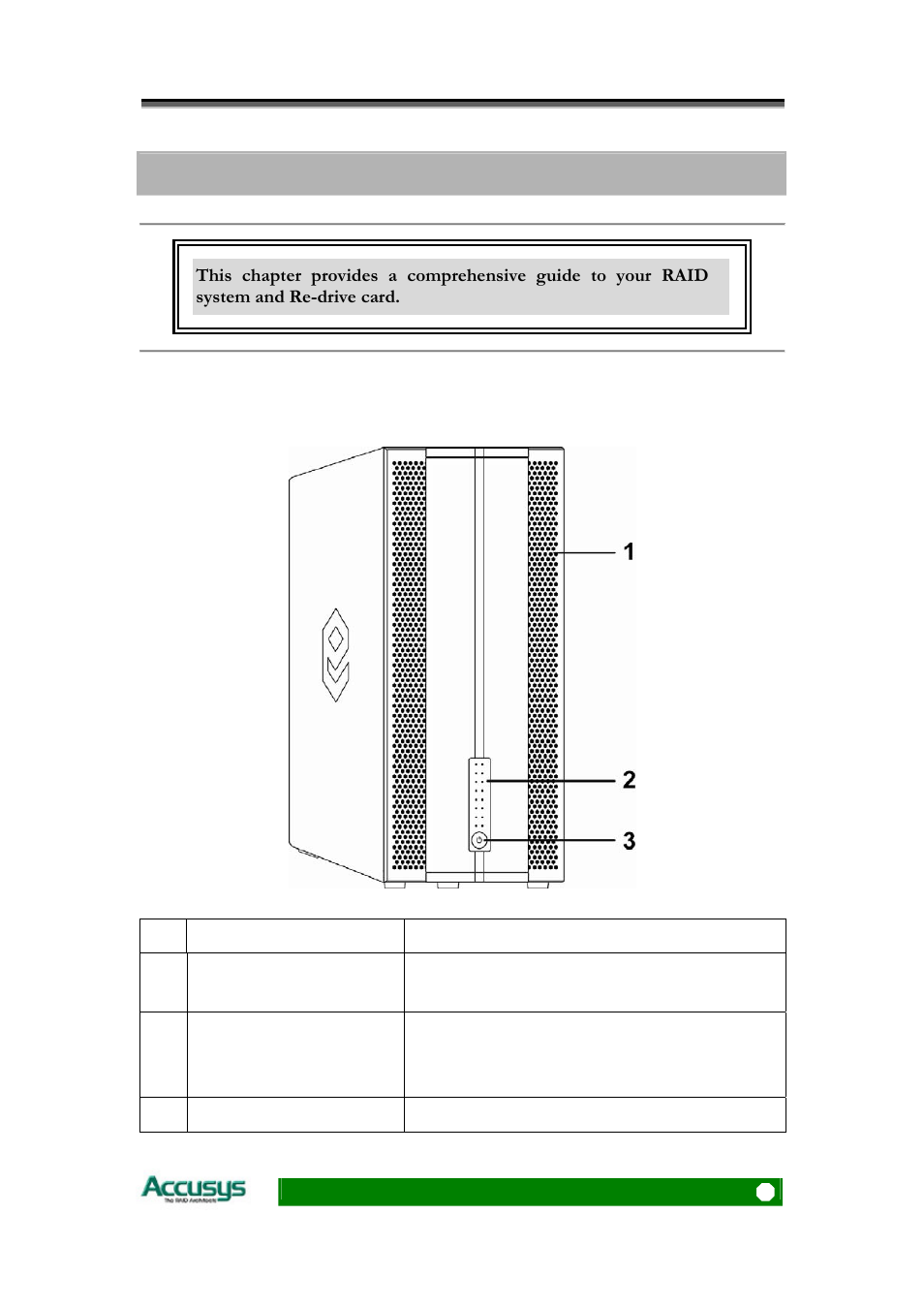 Chapter 3 your raid system, Front | Accusys ExaSAN A08S-PS User Manual | Page 13 / 38