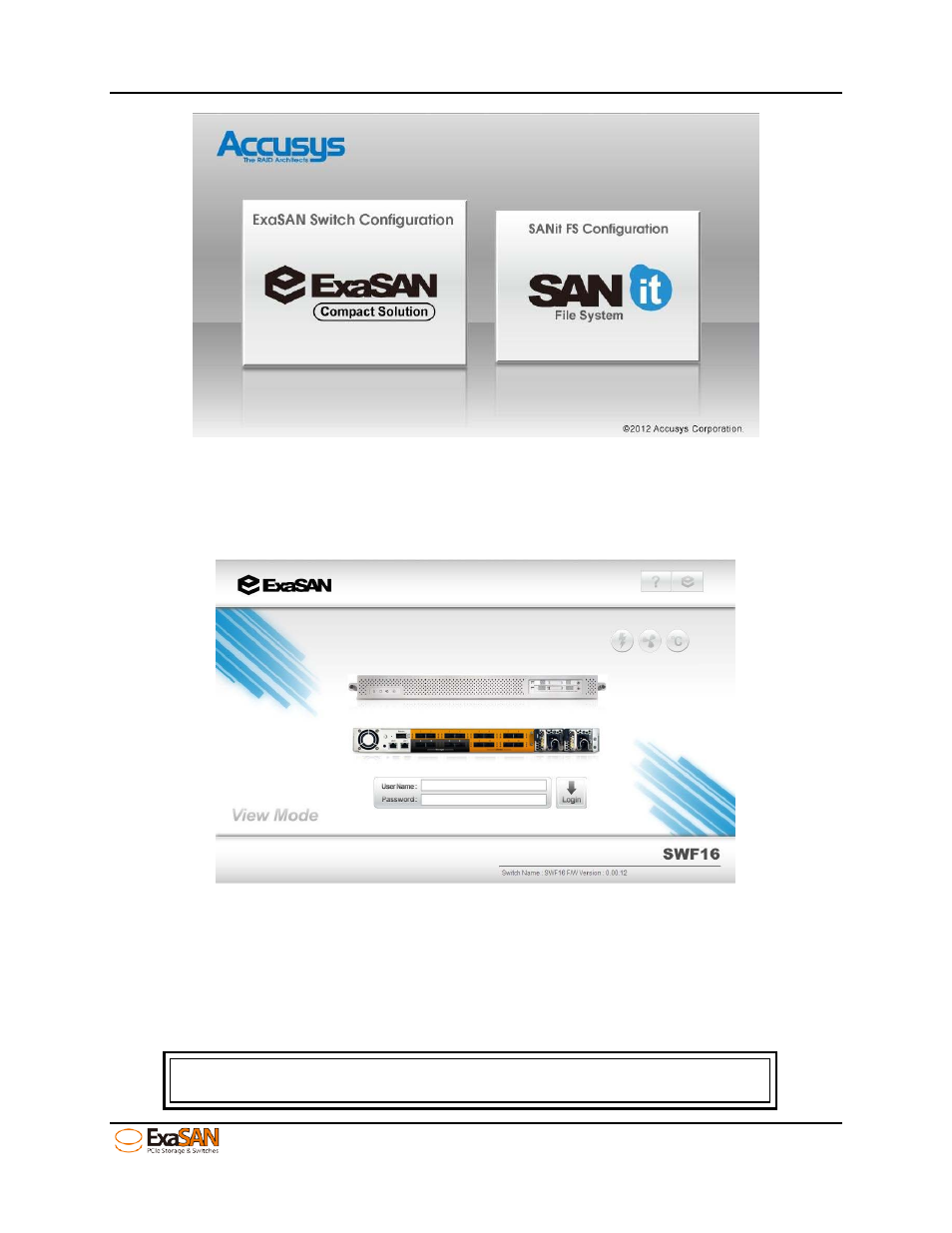 2 user name and password, User name and password, Figure 39: click switch web gui | Accusys ExaSAN SWF16 User Manual | Page 51 / 107