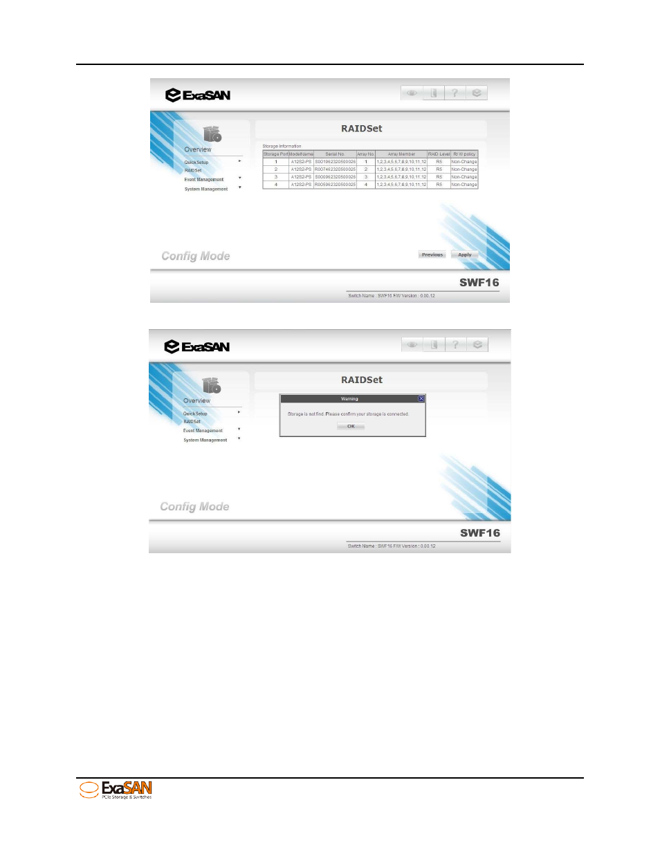 Figure 46: raidset (find exasan storages), Figure 47: raidset (find exasan storages) | Accusys ExaSAN SWF16 User Manual | Page 55 / 107