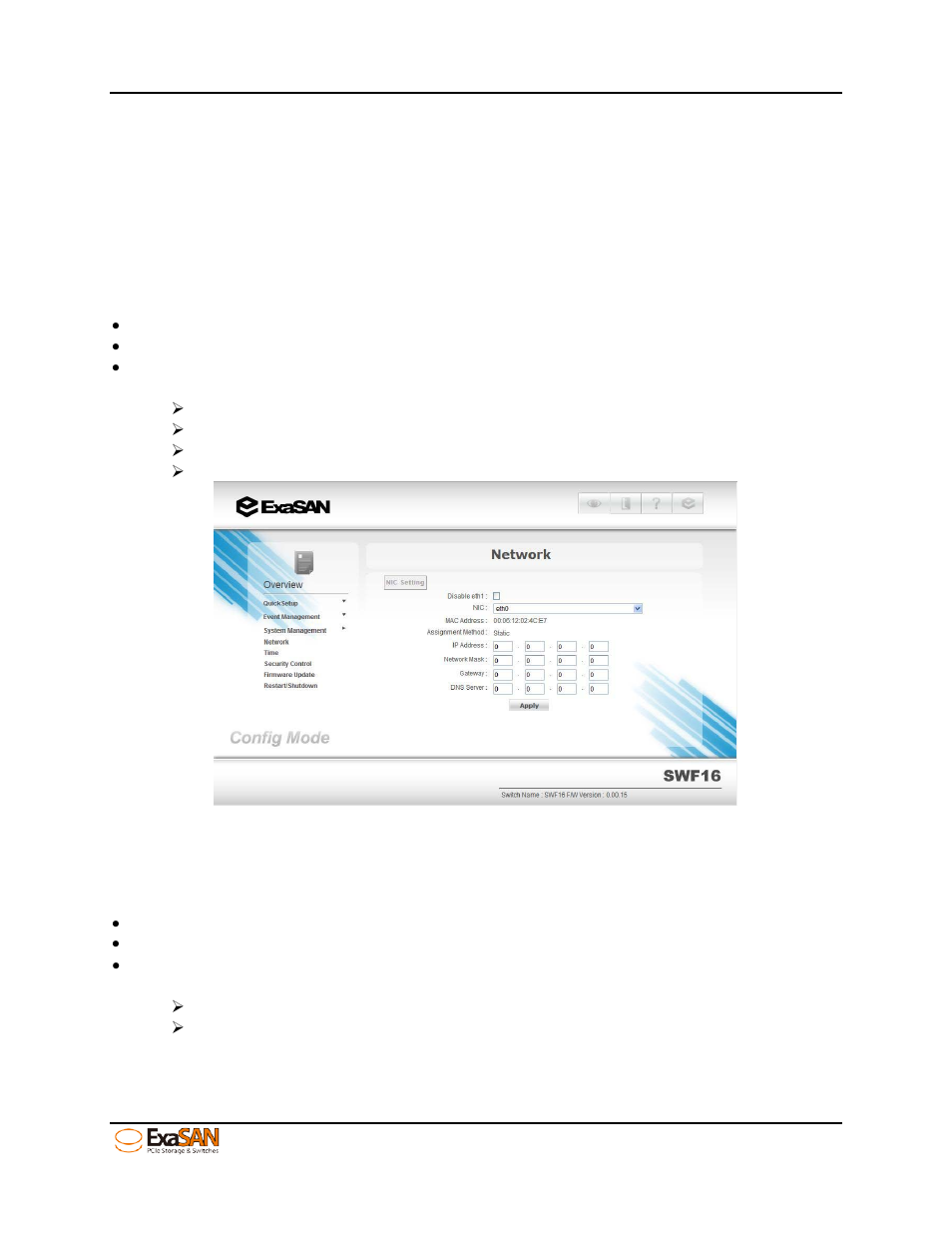 1 configuring the network – “network, 1 eth0 – san management port (rj45), 2 eth1 – san private port (rj45) | Configuring the network – “network, Eth0 – san management port (rj45), Eth1 – san private port (rj45), Figure 53: “eth0” setting | Accusys ExaSAN SWF16 User Manual | Page 59 / 107