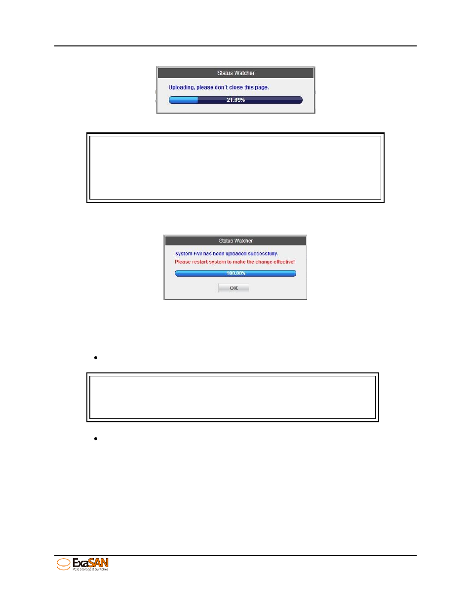 5 restart / shutdown, Restart / shutdown, Figure 66: update f/w status window | Figure 67: update f/w successfully | Accusys ExaSAN SWF16 User Manual | Page 65 / 107