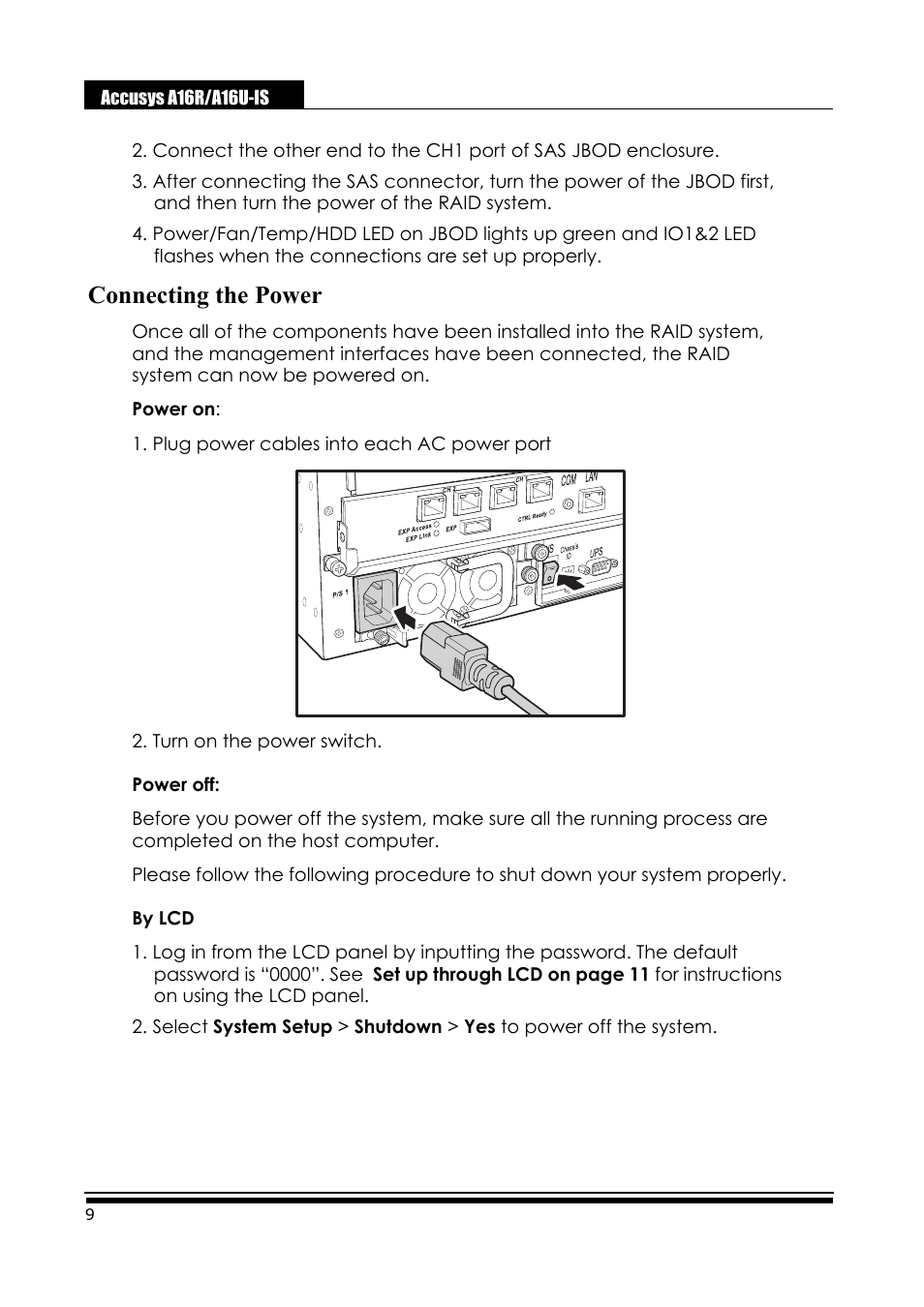 Connecting the power | Accusys ExaRAID A16U-IS User Manual | Page 11 / 40