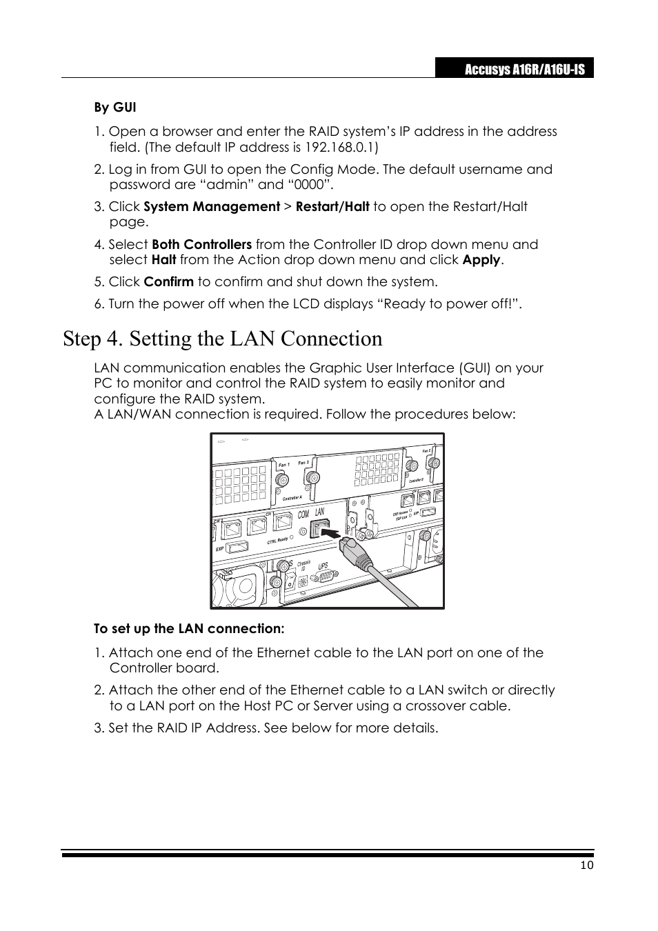 Step 4. setting the lan connection | Accusys ExaRAID A16U-IS User Manual | Page 12 / 40