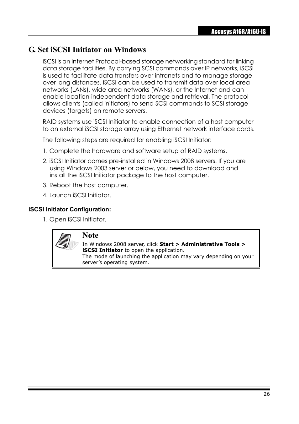 G. set iscsi initiator on windows | Accusys ExaRAID A16U-IS User Manual | Page 28 / 40