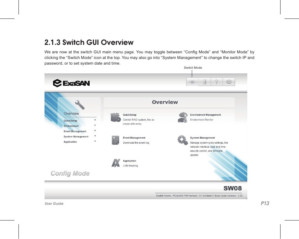 3 switch gui overview | Accusys ExaSAN SW08-Q4 User Manual | Page 15 / 44